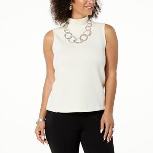 MarlaWynne Cream Sleeveless Mock Neck Tank Top